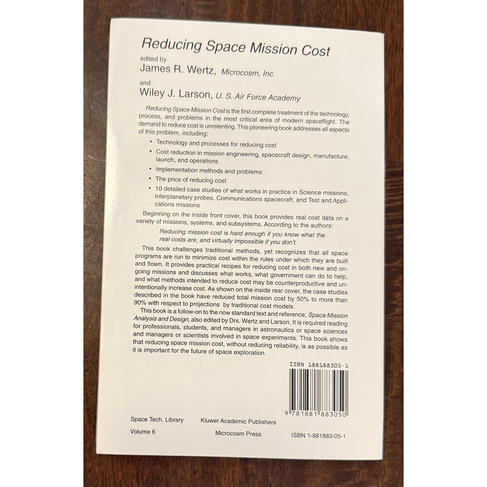 REDUCING SPACE MISSION COST (SPACE TECHNOLOGY LIBRARY) By James R. Wertz *VG+*